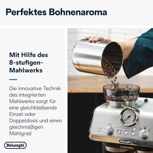 De'Longhi La Specialista Arte EC9155.MB Siebträgermaschine mit Mahlwerk, 15 Bar, 8 Mahlgrade, Inkl. Barista-Kit, Edelstahl/Schwarz