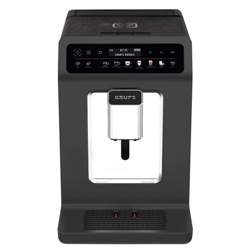 Krups Evidence One Kaffeevollautomat mit Milchschlauch, 12 Getränke, 2 Tassen Funktion, Farbdisplay, Kaffeemaschine, TÜV Siegel, Schwarz, EA895N10