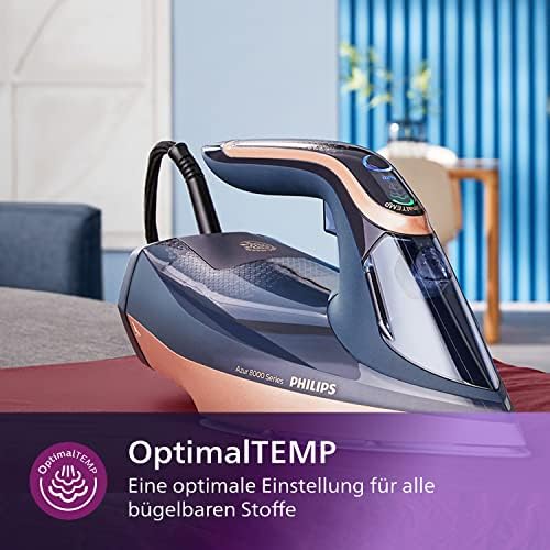 Philips Azur 8000 Serie Dampfbügeleisen   85 g/min Dauerdampf, 260 g Turbo Dampfstoß, 3000 W, OptimalTEMP Technologie, SteamGlide Elite Bügelsohle, Dunkelblau (DST8050/20)