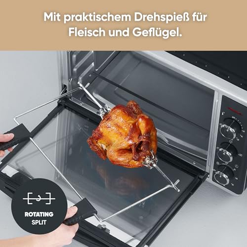 SEVERIN Back  und Toastofen mit Umluftfunktion, Mini Backofen mit Grillrost, Backblech, Drehspieß und Pizzastein, vielseitiger Heißluftofen mit 42 L Kapazität, 1.800 W, schwarz, TO 2058 : Küche, Haushalt &amp; Wohnen