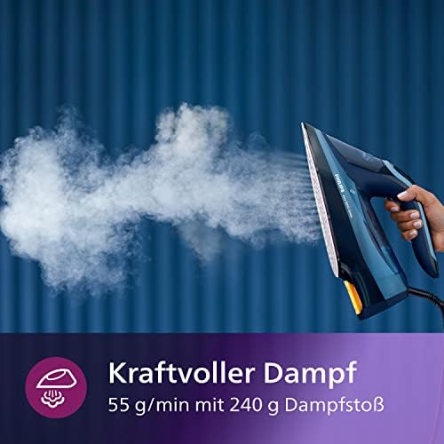 Philips Azur 8000 Serie Dampfbügeleisen   85 g/min Dauerdampf, 260 g Turbo Dampfstoß, 3000 W, OptimalTEMP Technologie, SteamGlide Elite Bügelsohle, Dunkelblau (DST8050/20)
