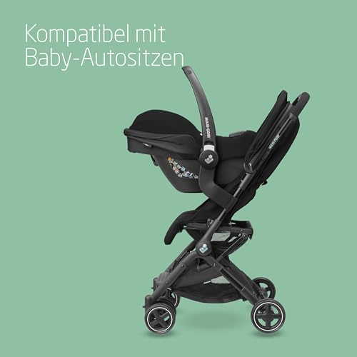 Maxi Cosi Lara2 Baby Kinderwagen, 0–4 Jahre, 0–22 kg, federleichter, kompakter Buggy, 3 Liegepositionen, flache Liegeposition, klein zusammenklappbar, Schultergurt, Essential Black : Baby