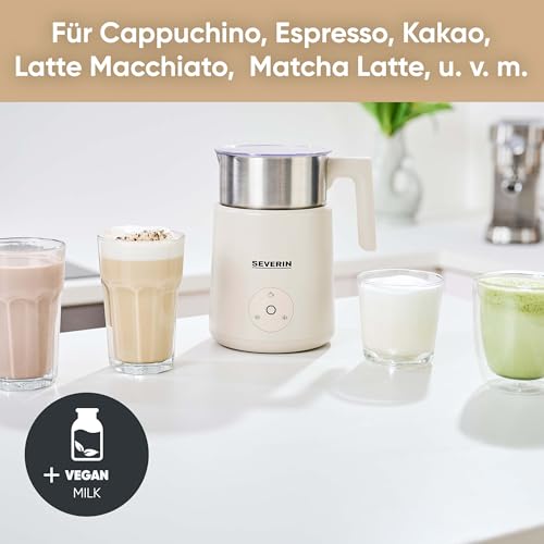 SEVERIN Design Induktions Milchaufschäumer, elektrischer Milchschäumer mit Edelstahlbehälter, kaltes &amp; warmes Aufschäumen   Schokoladen Funktion, geeignet für vegane Milch, Aesthetic, beige, SM 3589