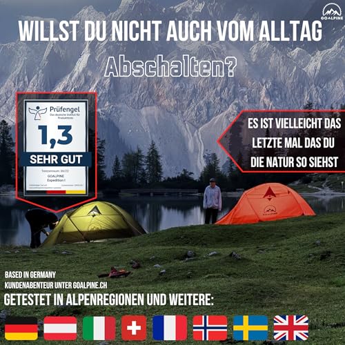 GOALPINE® ESKAPADE II Zelt für 2 große Personen | wasserdicht 4000mm | kleines Packmaß | zum Wandern, Bergtouren &amp; Bikepacking | Ultraleicht | 4 Jahreszeiten | schneller aufbau : Sport &amp; Freizeit