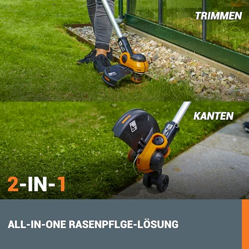 WORX WG163E Akku Rasentrimmer 20V – Kantenschneider Rasen – 2 in 1 Funktion: Rasentrimmer und Kantenschneider – 30cm Schnittdurchmesser – komfortabel &amp; kompakt – inkl. 2x2Ah Akkus &amp; Ladegerät : Garten