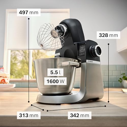 Bosch Küchenmaschine Serie 6 MUMS6ZS13D, NEU, Automatikprogramme, integr.1g Waage, 5,5l Schüssel, Durchlaufschnitzler, Scheiben, Knethaken/Rührbesen/Silikonbesen, spülm.fest, 1.600 W, silber/schwarz