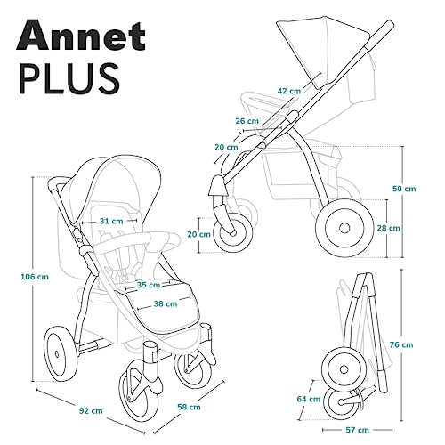 LIONELO Annet Plus Buggy bis 22 kg mit Liegefunktion, Kinderwagen klein zusammenklappbar mit Zubehör, Eva Schaum Räder, Moskitonetz, Fußdecke Getränkehalter, Korb : Baby