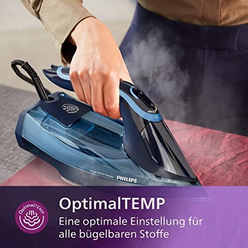 Philips Azur 8000 Serie Dampfbügeleisen   85 g/min Dauerdampf, 260 g Turbo Dampfstoß, 3000 W, OptimalTEMP Technologie, SteamGlide Elite Bügelsohle, Dunkelblau (DST8050/20)