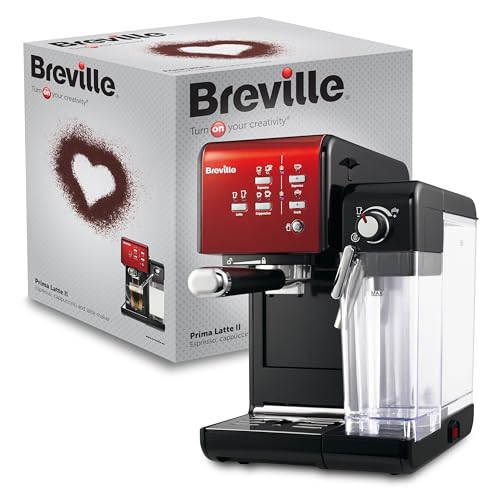 Breville Prima Latte II Espresso | Latte  und Cappuccino Maschine | 15 bar Profipumpe und Milchaufschäumer | Rot [VCF109X], 19 Bar