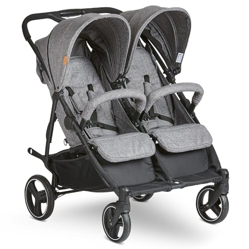 ABC Design Zwillingsbuggy Twin Circle   leichter und wendiger Kinderwagen für Zwillinge mit Liegefunktion, klein zusammenklappbarer Geschwisterwagen   Woven Graphite : Baby