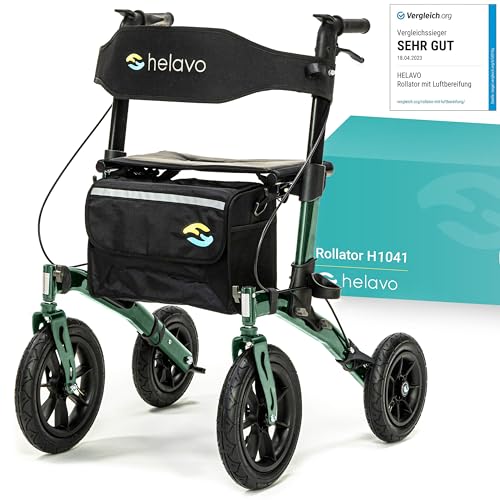 Helavo Rollator mit Luftbereifung für Draußen   Rollator Faltbar und Leicht mit Sitz, Aluminium Outdoor Walker   Rollator Leicht Klappbar für Außenbereich : Drogerie &amp; Körperpflege