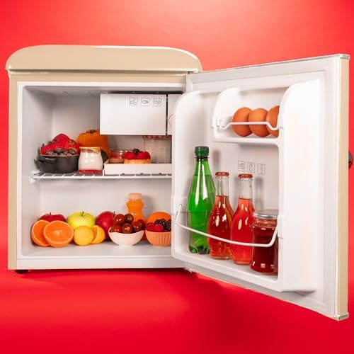Cecotec Kleiner Kühlschrank   Retro Tischkühlschrank 45L Bolero CoolMarket TT Origin 45 Beige E. 55cm hoch und 44,7cm breit, Energieeffizienzklasse E, Icebox und verchromter Griff, Beige : Elektro Großgeräte
