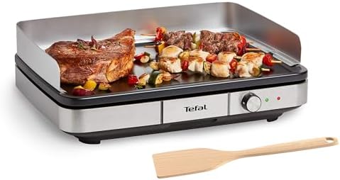 Tefal Maxi Plancha Elektro Tischgrill CB690D, Extra groß, Antihaft Teppanyaki Platte, Leichte Reinigung, Innen und außen nutzbar, Inkl. abnehmbarem Windschutz   Spatel, 2300W, Schwarz/Silber