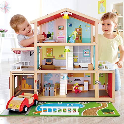 Puppen Villa von Hape| Preisgekröntes Puppenhaus mit 10 Zimmern aus Holz ab 3 Jahren: Spielzeug