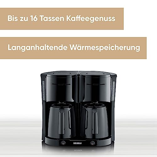 SEVERIN Duo Filterkaffeemaschine mit Thermokanne, Kaffeemaschine für bis zu 16 Tassen, ansprechende Filtermaschine mit 2 Isolierkannen, schwarz, KA 9315
