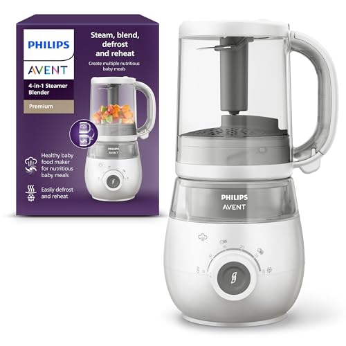 Philips Avent 4 in 1 Dampfgarer mit Mixer Premium, Babynahrungszubereiter, Dampfgaren, Pürieren, Auftauen, Aufwärmen, spülmaschinenfest, Modell SCF883/01 : Baby
