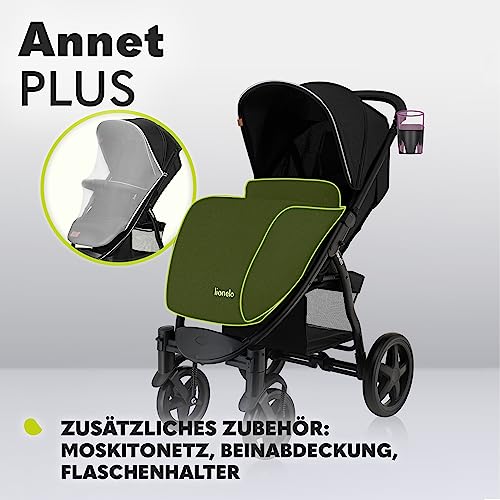 LIONELO Annet Plus Buggy bis 22 kg mit Liegefunktion, Kinderwagen klein zusammenklappbar mit Zubehör, Eva Schaum Räder, Moskitonetz, Fußdecke Getränkehalter, Korb : Baby