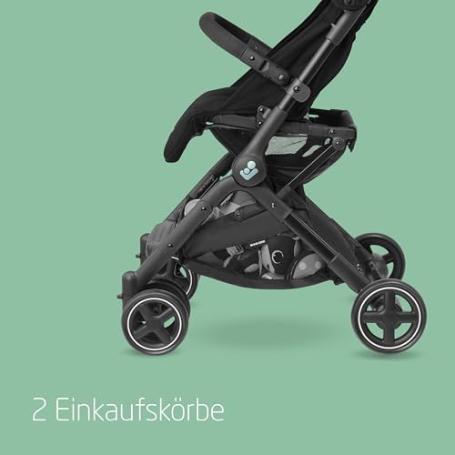 Maxi Cosi Lara2 Baby Kinderwagen, 0–4 Jahre, 0–22 kg, federleichter, kompakter Buggy, 3 Liegepositionen, flache Liegeposition, klein zusammenklappbar, Schultergurt, Essential Black : Baby