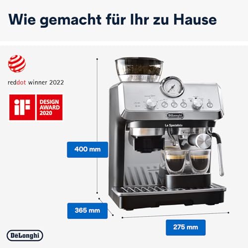 De'Longhi La Specialista Arte EC9155.MB Siebträgermaschine mit Mahlwerk, 15 Bar, 8 Mahlgrade, Inkl. Barista-Kit, Edelstahl/Schwarz