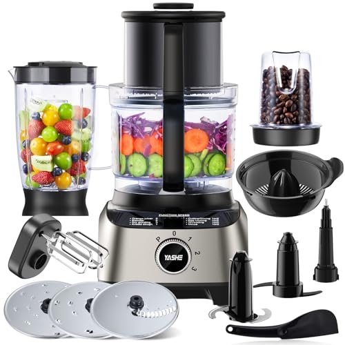 YASHE 11 in 1 Küchenmaschine, 1300W Multifunktionale Food Processor   2,5 L Rührschüssel &amp; 1,5 L Mixgefäß, Upgrade Schneidescheibe, Zitruspresse, Knetmaschine, Mahlwerk, Schneebesen, Zerkleinerer