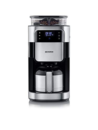 SEVERIN Filterkaffeemaschine mit Edelstahl Mahlwerk und Thermokanne, feinste Mahlung und individuell auswählbarer Mahlgrad, 1000 W, für bis zu 8 Tassen / ca. 1 Liter, Schwarz, KA 4814