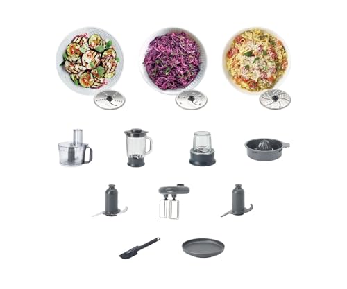 Kenwood Multipro Compact  FDM313SS Kompakt Küchenmaschine, 2,1 Liter, Integrierte Waage, Edelstahl Messer, 3 Arbeitsscheiben und 6 weitere Zubehör Teile, Metallgehäuse, 800 Watt, silber