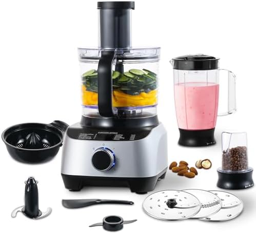 SNDOAS Küchenmaschine, 1300W Food Processor, 3,5 L Rührschüssel Teig Kneten, Multifunktional Gemüseschneider Elektrisch, 1,5 L Mixer, Mahlwerk, Zitruspresse, inkl. 11 Zubehörteilen