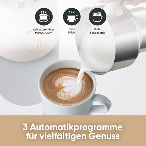 SEVERIN Design Induktions Milchaufschäumer, elektrischer Milchschäumer mit Edelstahlbehälter, kaltes &amp; warmes Aufschäumen   Schokoladen Funktion, geeignet für vegane Milch, Aesthetic, beige, SM 3589