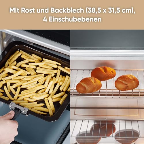 SEVERIN Back  und Toastofen mit Umluftfunktion, Mini Backofen mit Grillrost, Backblech, Drehspieß und Pizzastein, vielseitiger Heißluftofen mit 42 L Kapazität, 1.800 W, schwarz, TO 2058 : Küche, Haushalt &amp; Wohnen