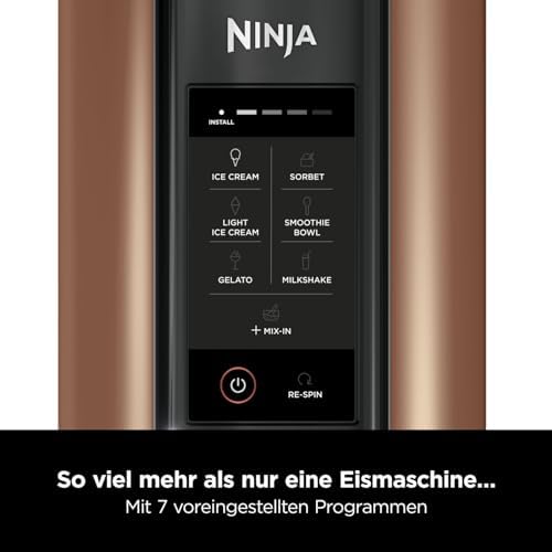 Ninja CREAMi Eismaschine &amp; Frozen Dessert Maker mit 3 Behältern, 7 Programmen, macht Eiscreme, Gelato, Sorbet, Smoothie Bowl, Milchshakes und mehr, macht 1,4 L Eiscreme, Schwarz &amp; Kupfer, NC300EUCP