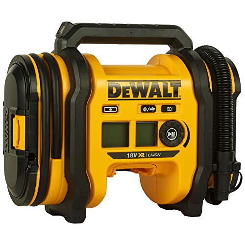 Dewalt Akku Kompakt Kompressor (12V Anschluss oder 18V Akku, 11 Bar, für Fahrrad  und Autoreifen, Rollstühle, Schlauchboote, Luftkissen und Matratzen, inkl. Zubehör, ohne Akku und Ladegerät) DCC018N : Baumarkt