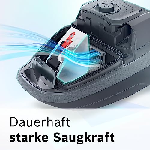 Bosch Staubsauger mit Beutel Serie 8 BGB75X494, Bodenstaubsauger, ideal für Allergiker, Hygiene Filter, Bodendüse für Parkett, Teppich, Fliesen, langes Kabel, leise, 650 W, blau
