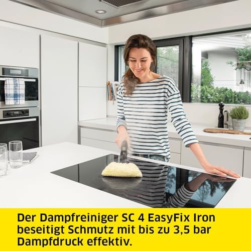 Kärcher Dampfreiniger SC 4 EasyFix Iron, Dampfdruck: 3,5 bar, Aufheizzeit: 4 min., Leistung: 2.000 W, Flächenleistung: 100 m², 2 Tank System: 0,5 l   0,8 l, Bodendüse EasyFix, Dampfdruck Bügeleisen