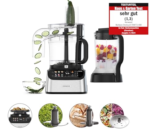 Kenwood MultiPro OneTouch FDM73.480SS – 2 in 1 Kompakt Küchenmaschine &amp; Mixer, 6 Zubehörteile, 6 Automatikprogramme, Variable Geschwindigkeit &amp; Pulse Funktion, Integrierte Waage, 1000 W, Silber
