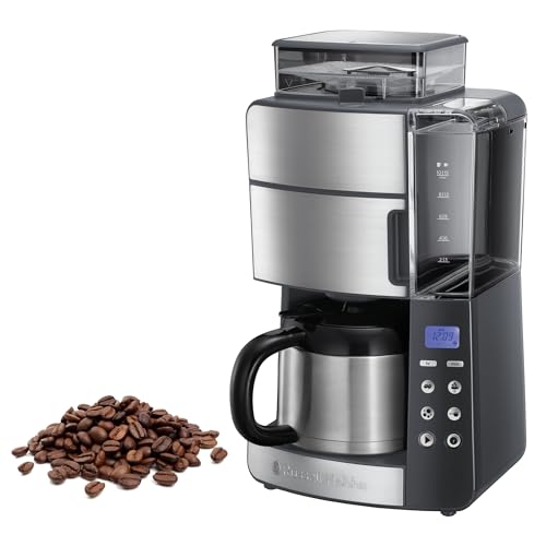 Russell Hobbs Kaffeemaschine mit Mahlwerk Thermokanne [Digitaler Timer, Brausekopf für opt. Extraktion &amp; Aroma] Grind&amp;Brew (max 10 Tassen, 3 stufige Mahlgradeinstellung) Filterkaffeemaschine 25620 56