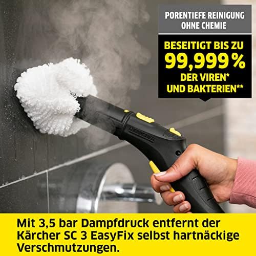 Kärcher Dampfreiniger SC 3 EasyFix, Dampfdruck: max. 3,5 bar, Aufheizzeit: 30 s, Leistung: 1.900 W, Flächenleistung: 75 m², Tank: 1 l, mit Entkalkungskartusche, Bodenreinigungsset und Düsen : Küche, Haushalt &amp; Wohnen