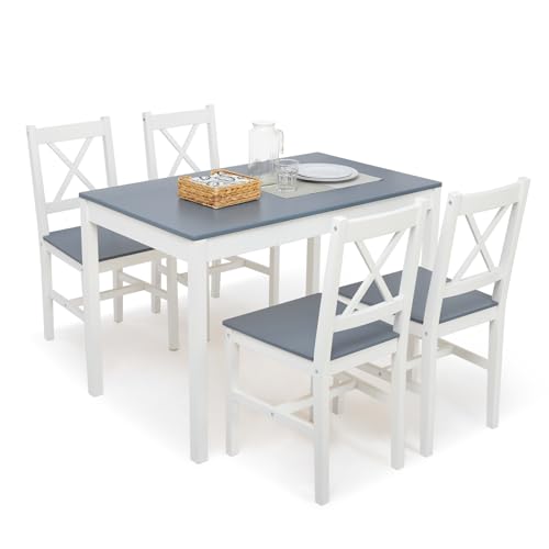 Mondeer Esstisch mit 4 Stühlen, Essgruppe Esszimmergarnitur Massiv Holztisch Klassischer Stil für Esszimmer küche, 108 x 65 x 73 cm, Blau : Küche, Haushalt &amp; Wohnen