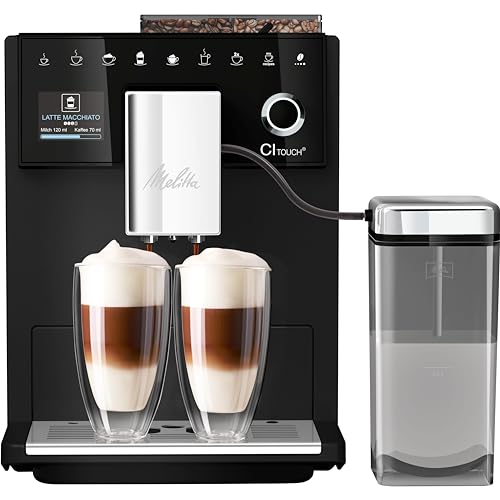 Melitta CI Touch   Kaffeevollautomat mit Milchsystem, Kaffeemaschine mit integrierter Kaffeemühle und Milchaufschäumer, für z. B. Espresso oder Cappuccino, frosted black