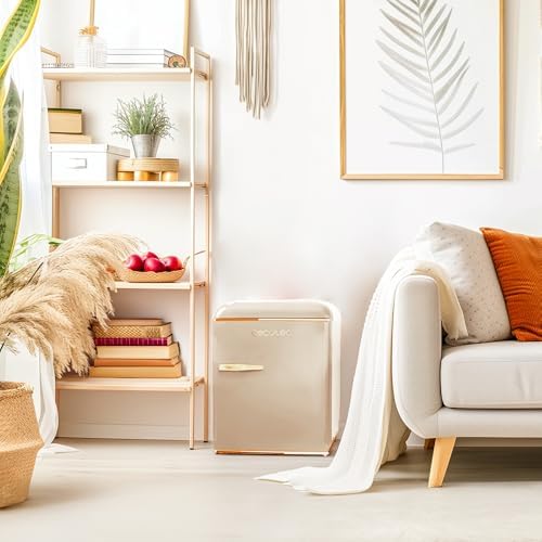 Cecotec Kleiner Kühlschrank   Retro Tischkühlschrank 45L Bolero CoolMarket TT Origin 45 Beige E. 55cm hoch und 44,7cm breit, Energieeffizienzklasse E, Icebox und verchromter Griff, Beige : Elektro Großgeräte
