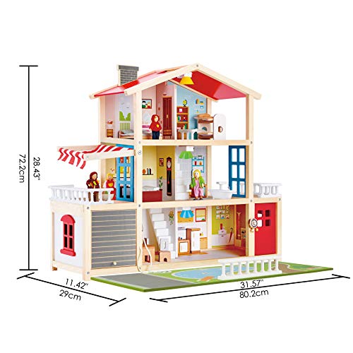 Puppen Villa von Hape| Preisgekröntes Puppenhaus mit 10 Zimmern aus Holz ab 3 Jahren: Spielzeug