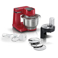 Bosch Küchenmaschine Serie 2 MUMS2ER01, Edelstahl Schüssel 3,8 L, Planetenrührwerk, Knethaken, Schlag , Rührbesen Edelstahl, Durchlaufschnitzler, 3 Scheiben, 700W, rot