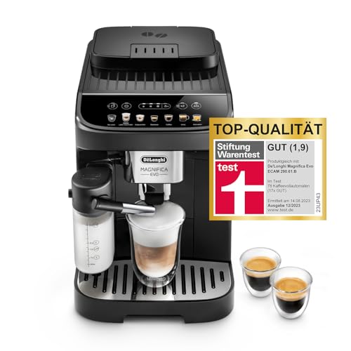 De'Longhi Magnifica Evo ECAM 292.81.B Kaffeevollautomat mit LatteCrema Milchsystem, 7 Direktwahltasten für Cappuccino, Espresso und weitere Kaffeespezialitäten, 2 Tassen Funktion, Schwarz