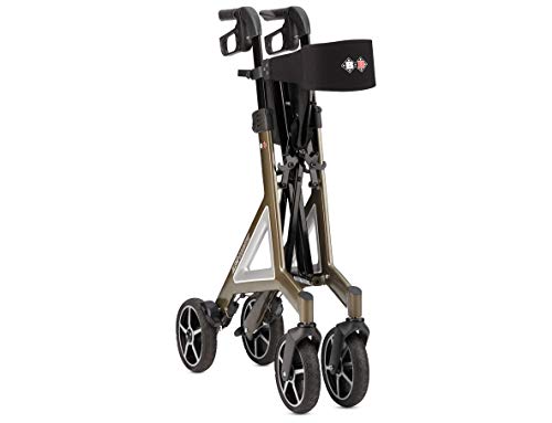 Bischoff &amp; Bischoff Alevo Country Rollator, faltbar – Gelände Rollator für drinnen und draußen, Gehwagen mit Profil Bereifung und abnehmbarer Tasche, Sitzhöhe 58,5cm, Platin : Drogerie &amp; Körperpflege