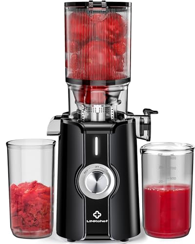 LINKChef Schnellreinigungs Entsafter, NO Prep Entsafter Gemüse und Obst, Blitzreiniger Saftpresse Slow Juicer Testsieger mit Einfacher Installation, BPA Frei, 115mm, 1.2L, 200w Schwarz : Küche, Haushalt &amp; Wohnen