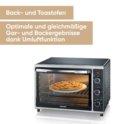 SEVERIN Back  und Toastofen mit Umluftfunktion, Mini Backofen mit Grillrost, Backblech, Drehspieß und Pizzastein, vielseitiger Heißluftofen mit 42 L Kapazität, 1.800 W, schwarz, TO 2058 : Küche, Haushalt &amp; Wohnen
