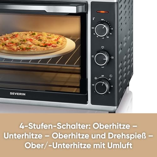 SEVERIN Back  und Toastofen mit Umluftfunktion, Mini Backofen mit Grillrost, Backblech, Drehspieß und Pizzastein, vielseitiger Heißluftofen mit 42 L Kapazität, 1.800 W, schwarz, TO 2058 : Küche, Haushalt &amp; Wohnen