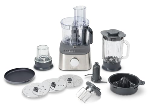 Kenwood Multipro Compact  FDM313SS Kompakt Küchenmaschine, 2,1 Liter, Integrierte Waage, Edelstahl Messer, 3 Arbeitsscheiben und 6 weitere Zubehör Teile, Metallgehäuse, 800 Watt, silber