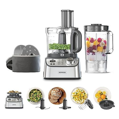 Kenwood FDM71.450SS MultiPro Express Weigh Küchenmaschine mit 8 dedizierten Zubehörteilen, einstellbare Geschwindigkeit mit Pulse Funktion, integrierte Digitalwaage, Kapazität 3 l, Silber