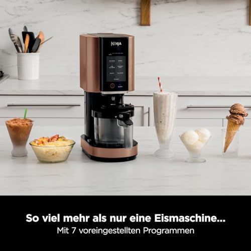 Ninja CREAMi Eismaschine &amp; Frozen Dessert Maker mit 3 Behältern, 7 Programmen, macht Eiscreme, Gelato, Sorbet, Smoothie Bowl, Milchshakes und mehr, macht 1,4 L Eiscreme, Schwarz &amp; Kupfer, NC300EUCP