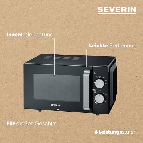 SEVERIN Mikrowelle mit Glasboden, zum Auftauen und Erhitzen, Mikrowellengerät mit großer Nutzfläche für eckiges Geschirr, Schwarz/Edelstahl, MW 7761 : Küche, Haushalt &amp; Wohnen
